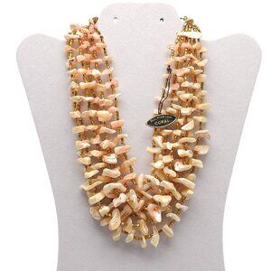 Vintage JAPAN Multi-Strand Faux Coral Necklace With Gold Accents WITH TAGS